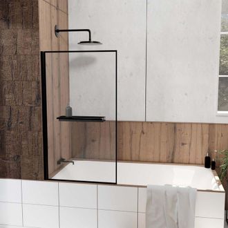 Aurlane Aurlane - Mampara De Ba&ntilde;era Abatible 80x140 Cm - Toallero Y Estante Negro Mate