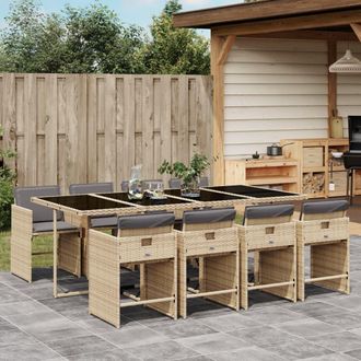 vidaXL Set Comedor De Jard&iacute;n 9 Pzas Con Cojines Rat&aacute;n Sint&eacute;tico Beige Vidaxl