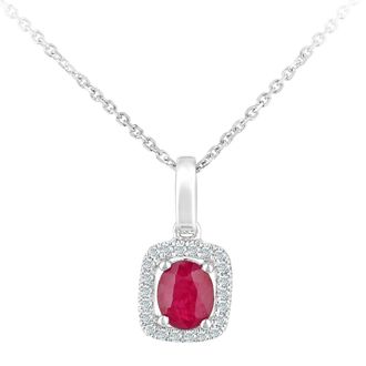 Jewelco London 9ct White Gold 5pts Diamond Oval 0.38ct Ruby Cluster Necklace 16 - DP1AXL611WRU