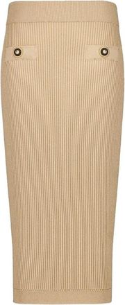 Balmain Geribbelde Gebreide Midi Rok - Dames - Midirokken - Beige - M - Polyester - Rokken
