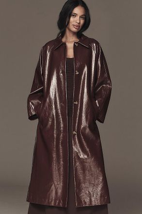 FRNCH Halimi Patent Faux Leather Trench Coat Jacket