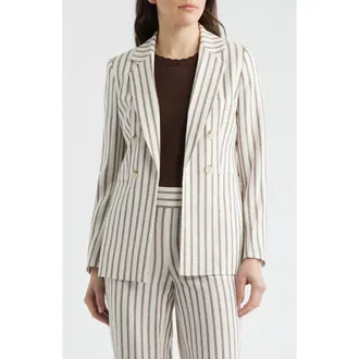 Anne Klein Stripe Blazer in Wht Dv/Dk Choc at Nordstrom, Size Xx-Large