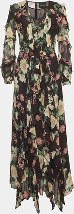 Nicholas Black Floral Print Chiffon Ruffle Maxi Dress