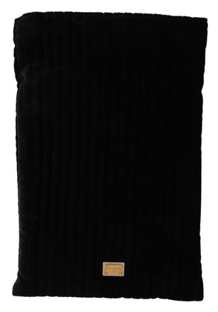 Dolce & Gabbana Black Velvet Quilt Drawring Logo Plaque Pouch Damestas