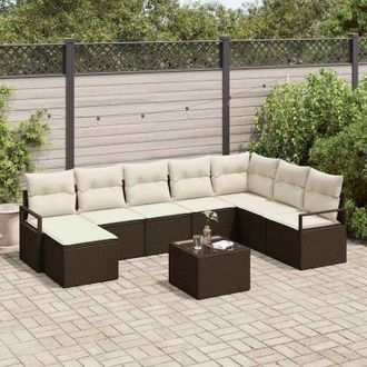 vidaXL Vidaxl - Conjunto De Sof&aacute; De Jard&iacute;n Con Coj&iacute;n 9 Pcs Marr&oacute;n, Crema