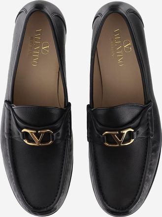 Valentino Garavani Mens Leather Loafers Vlogo Black