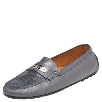 Ralph Lauren Collection Metallic Grey Leather Slip On Loafers