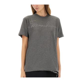 Moschino Camiseta con Logo Adornado - Tops - Mujer - Gris - L