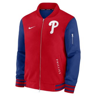 Nike Philadelphia Phillies Authentic Collection Dugout Nike Mens MLB Full-Zip Bomber Jacket in Red | 02F311G8PP-TZ7