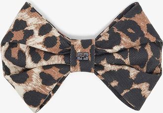 Ganni Brown Leopard Bow Hairclip