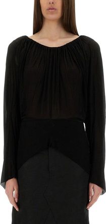 Rick Owens Flowing Black Draped Top With Wide Neckline