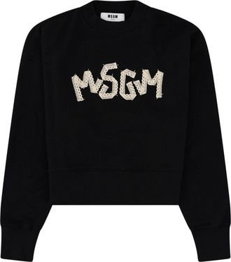 Msgm Cropped Textured Logo Cotton Sweatshirt