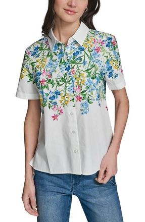 Karl Lagerfeld Placed Floral Print Shirt in Soft White Combo at Nordstrom, Size X-Small