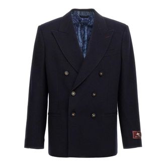 Etro Blazers, male, Blue, 2XL, Double-Breasted Cashmere Blazer