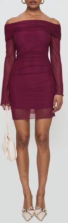 Princess Polly Consideration Off the Shoulder Long Sleeve Mesh Minidress in Burgundy at Nordstrom, Size 4