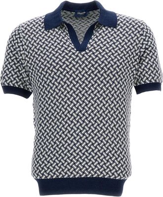 Drumohr Blue/White Cotton-Blend Polo Shirt
