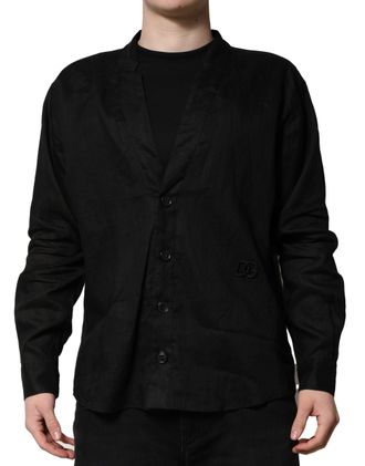 Dolce & Gabbana Black Linen Long Sleeves Men Casual Mens Shirt