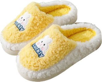 Generic Thick-soled plush slippers, unisex, warm, cartoon-patterned, stylish cotton slippers (Yellow, shoe size, Adult, Women, 5, Numeric Range, UK Footwear S