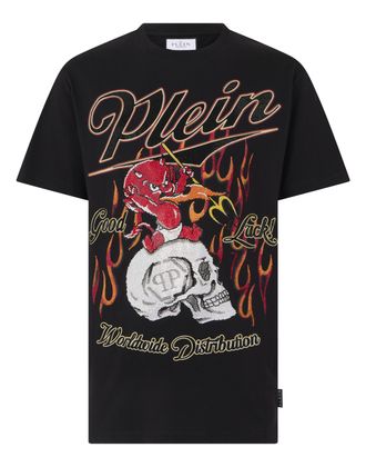 Philipp Plein Round Neck T-Shirt Little Devil Crystal