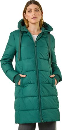 Roman Womens Longline Padded Hooded Coat - Dark Green - Size 10 UK