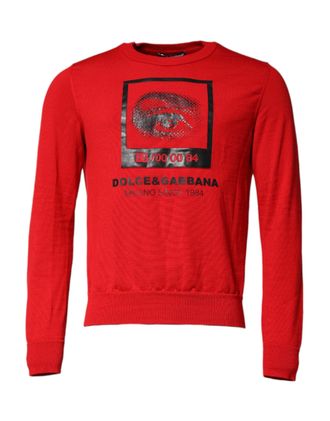 Dolce & Gabbana Mens Logo-Print Crew Neck Sweatshirt Red Virgin Wool Polyurethane Sweatshirts