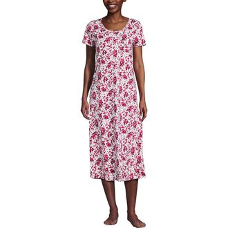 Lands End Cotton Short Sleeve Midcalf Nightgown in Hot Pink Floral at Nordstrom, Size X-Large P