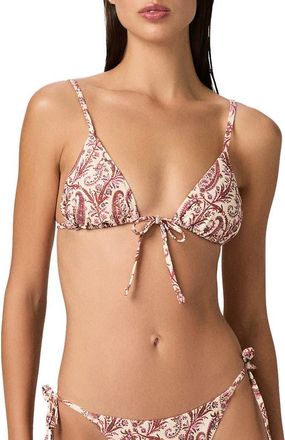 Paige Cameron Tie Front Triangle Bikini Top in Cream Multi at Nordstrom, Size X-Large