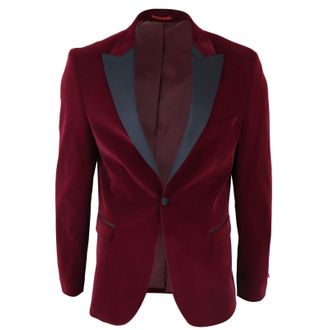 TruClothing Mens Burgundy Velvet Dinner Tuxedo Suit Jacket Blazer - Size 50 (Chest)