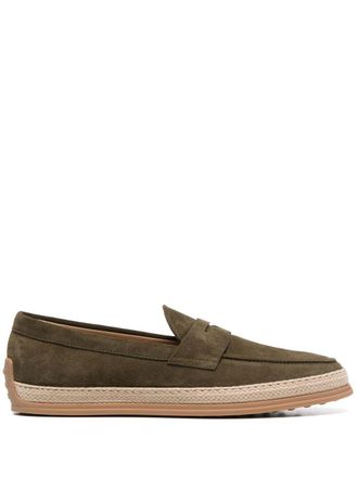 Tod's almond-toe suede loafers - men - Calf Leather/Calf Suede/Rubber - 10.5 - Green