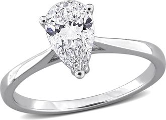 Mimi & Max 1ct TW Pear-Shape Lab-Grown Diamond Solitaire Engagement Ring with Side Accents in Sterling Silver