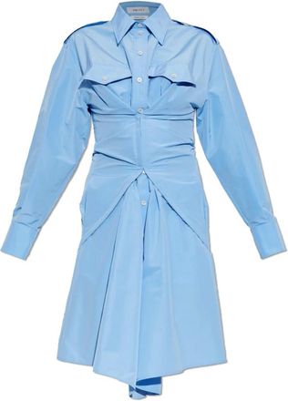 Alexander McQueen Alexander McQueen, Shirt Dresses, female, Blue, Size: 2XS Gathered Shirt Dress