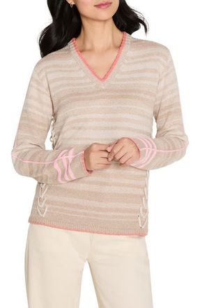 Nic+Zoe Stitched V-Neck Sweater in Neutral Multi at Nordstrom, Size Xx-Large