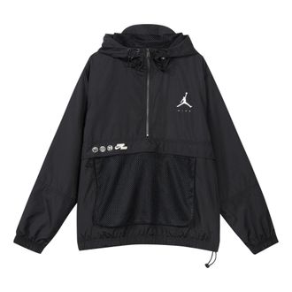 Nike Jordan Air Jordan Logo Printing Loose Hooded Half Zipper Jacket Asia Sizing Black DJ0247-010