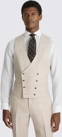 Moss Slim Fit Neutral Delave Linen Waistcoat