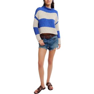 Free People Opal Rollneck Knit Stripe Sweater In Cobalt Blue