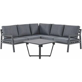 Beliani Set Salotto Angolare da Giardino 5 Posti in Alluminio Grigio e Nero Vizzini