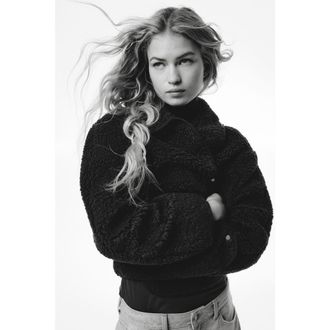 H&M Collared Teddy Jacket in Black at Nordstrom, Size Xx-Large