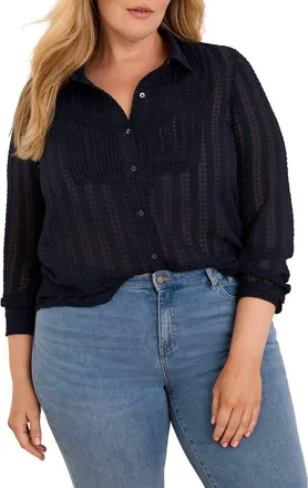 Nic+Zoe Chiffon Jacquard Tuxedo Shirt in Dark Indigo at Nordstrom, Size 3X
