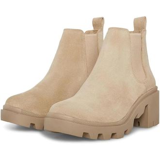 Steve Madden Hadlee Boots Womens Beige Suede Lug Sole Chelsea HTAT390