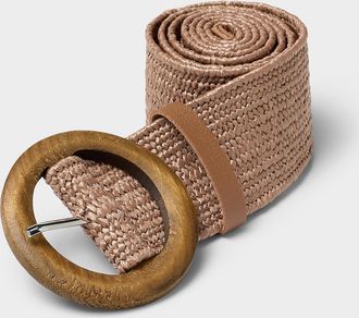 Simons Womens Wooden buckle braided faux-straw wide belt