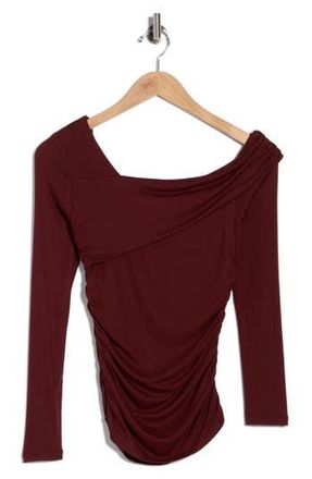 Elodie One Shoulder Long Sleeve Ruched Top in Wine at Nordstrom Rack, Size X-Small