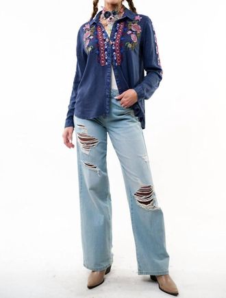 Aratta Crafted Button Down Shirt In Denim Blue