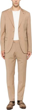 Manuel Ritz Kostuums, Heren, Beige, L, Wol, Pak met Punt revers