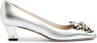 Valentino Garavani 45mm Preshoes embellished pumps - women - Calf Leather/Crystal/Metal/Plastic/Sheepskin/Sheepskin - 36.5 - Silver