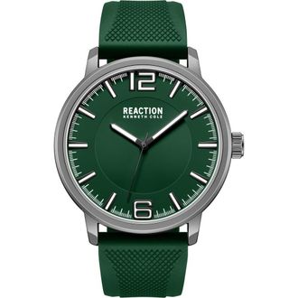 Kenneth Cole Reaction Classic Black Silicone Strap Watch, 44mm in Green at Nordstrom Rack