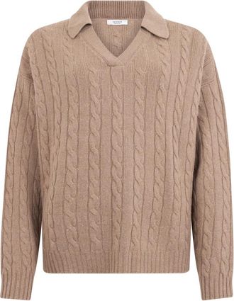PESERICO Kabel Gebreide Trui - Dames - V-hals truien - Beige - M - Polyester - Truien & Vesten