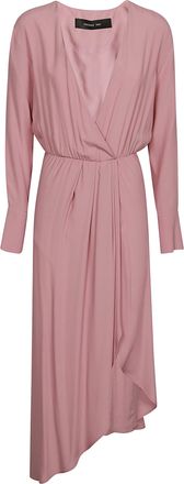 Federica Tosi Long Sleeve Asymmetrical Silk Midi Dress