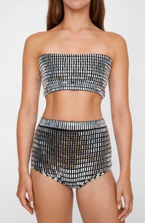 NASTY GAL Rhinestone Embellished Bandeau Top in Silver at Nordstrom, Size Large