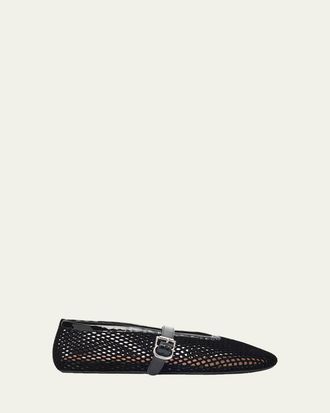 Alaia Velvet Fishnet Mary Jane Ballerina Flats