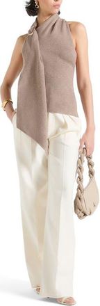 Mani&egrave;re De Voir Elodie Knitted Draped Halterneck Top in Taupe at Nordstrom, Size X-Small